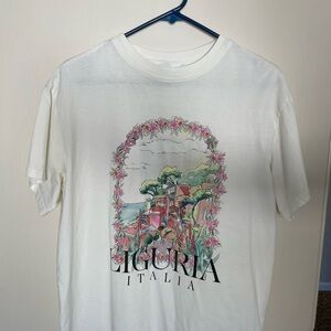 H&M White Graphic Tee with Pink & Blue Accents